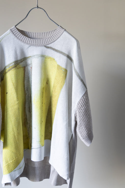 【Licht Bestreben】"プリントメッシュスリーブサマーニットTシャツ"